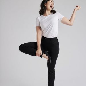 Beta Brand Straight-Leg | 7-Pocket Dress Pant Yoga Pants (Black) Large Petite